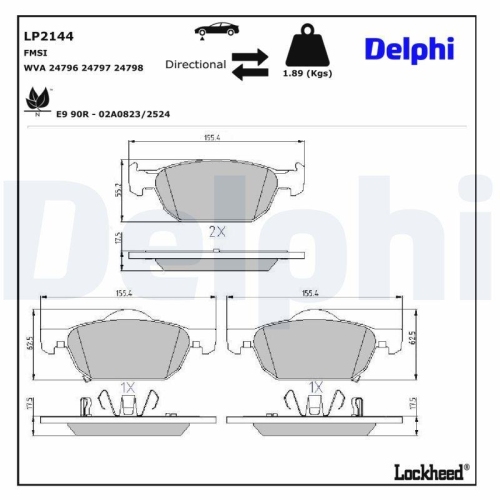 DELPHI Bremsbelagsatz, Scheibenbremse LP2144