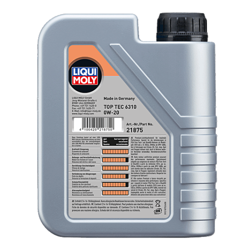 Motor&ouml;l Motoren&ouml;l Top Tec 6310 0W-20 Liqui Moly 2 Liter Kanister PSA B71 2010