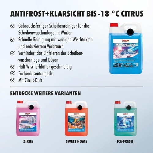 ANTIFROST KLARSICHT -18° SCHEIBENKLAR SCHEIBENREINIGER 5L 01345000 SONAX
