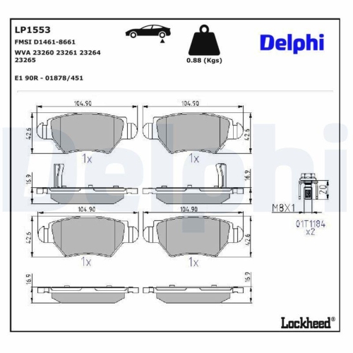 DELPHI Bremsbelagsatz, Scheibenbremse LP1553