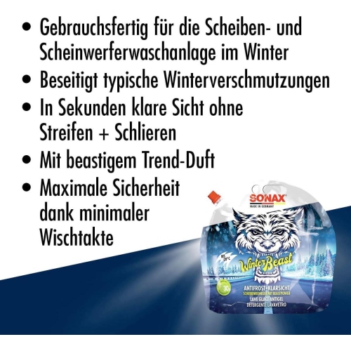 SONAX 01354410 Winterbeast Antifrost + Klarsicht bis -20°C 3L Frostschutzmittel