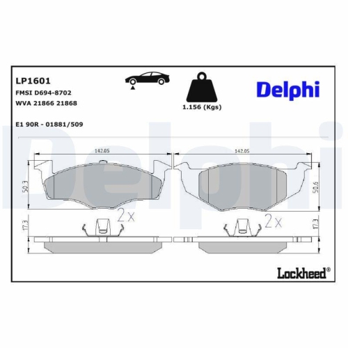 DELPHI Bremsbelagsatz, Scheibenbremse LP1601