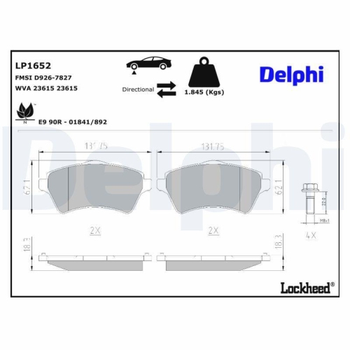 DELPHI Bremsbelagsatz, Scheibenbremse LP1652