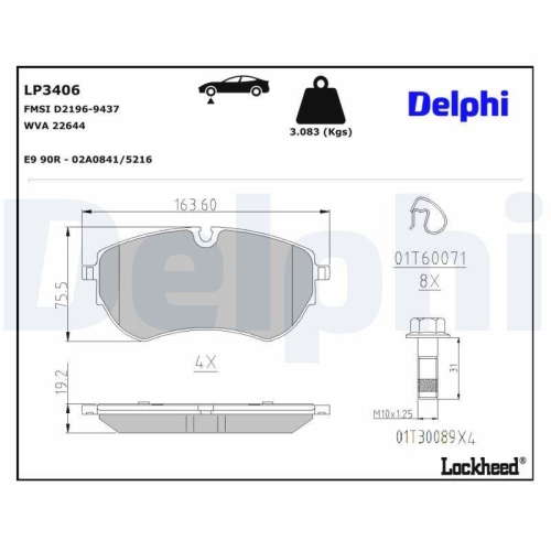 DELPHI Bremsbelagsatz, Scheibenbremse LP3406