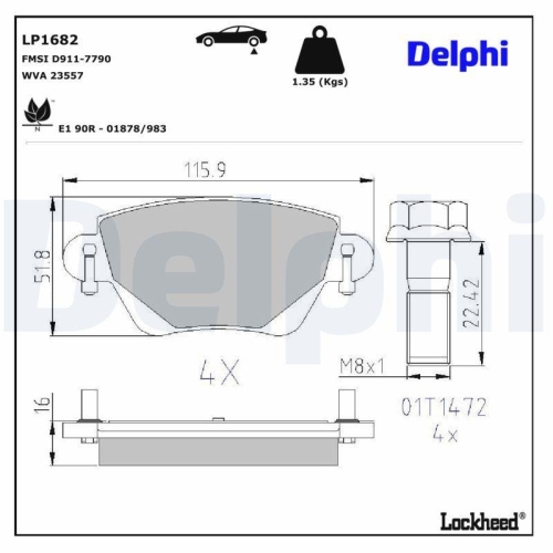 DELPHI Bremsbelagsatz, Scheibenbremse LP1682