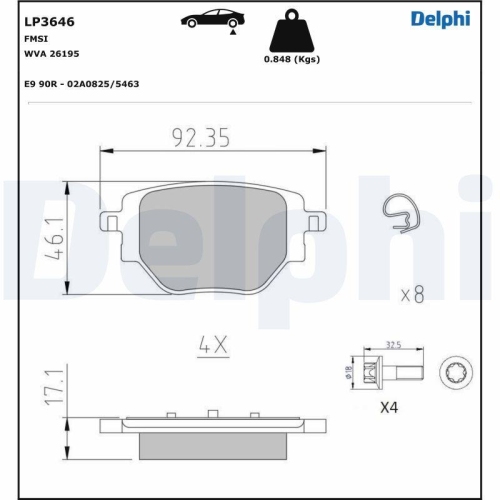 DELPHI Bremsbelagsatz, Scheibenbremse LP3646