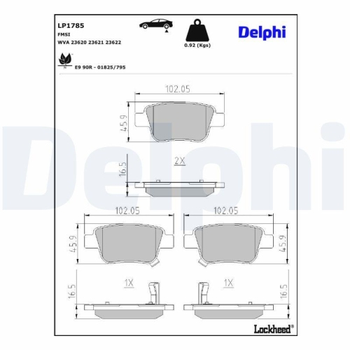 DELPHI Bremsbelagsatz, Scheibenbremse LP1785