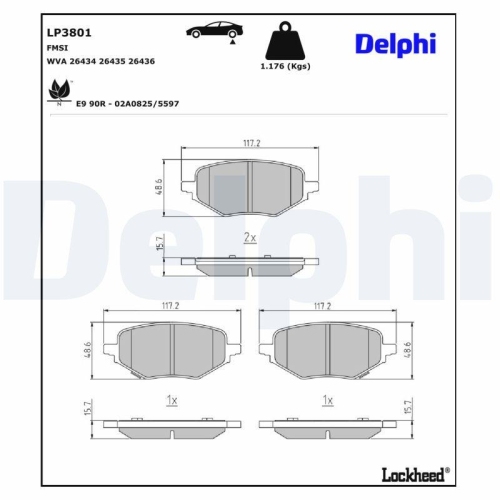 DELPHI Bremsbelagsatz, Scheibenbremse LP3801