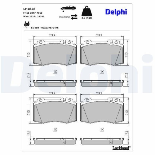 DELPHI Bremsbelagsatz, Scheibenbremse LP1828