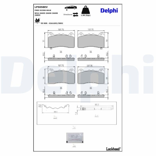 DELPHI Bremsbelagsatz, Scheibenbremse LP5058EV