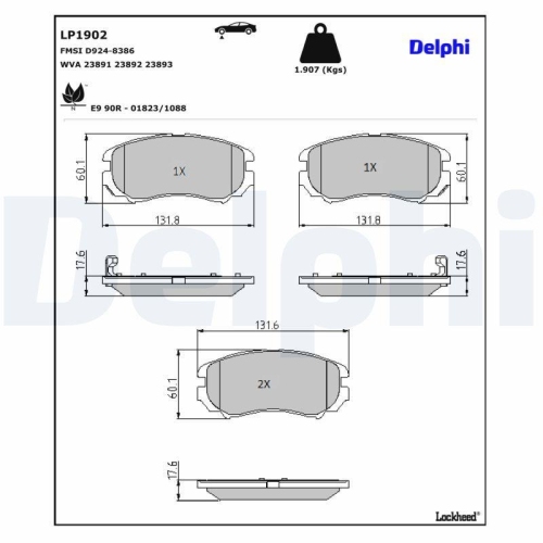 DELPHI Bremsbelagsatz, Scheibenbremse LP1902