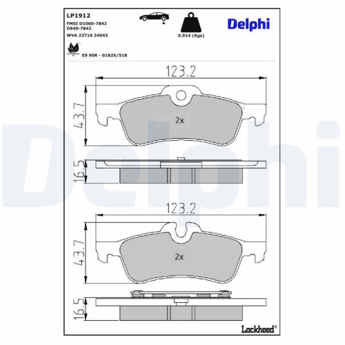 DELPHI Bremsbelagsatz, Scheibenbremse LP1912