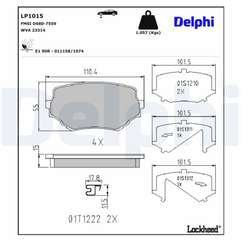 DELPHI Bremsbelagsatz, Scheibenbremse LP1015