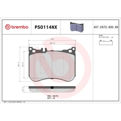BREMBO Bremsbelagsatz, Scheibenbremse XTRA LINE - Ceramic P50114NX