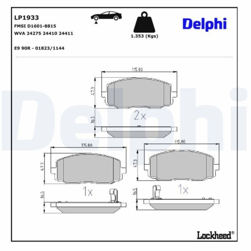 DELPHI Bremsbelagsatz, Scheibenbremse LP1933