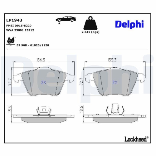 DELPHI Bremsbelagsatz, Scheibenbremse LP1943