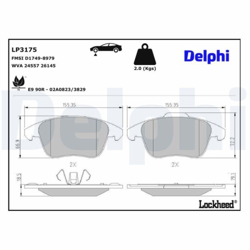 DELPHI Bremsbelagsatz, Scheibenbremse LP3175