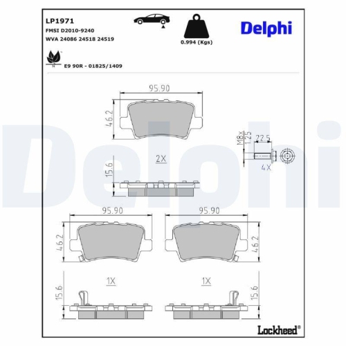DELPHI Bremsbelagsatz, Scheibenbremse LP1971
