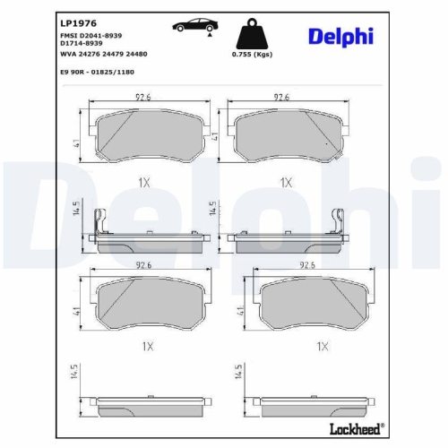 DELPHI Bremsbelagsatz, Scheibenbremse LP1976