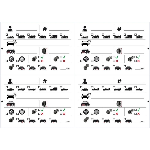 100 Ersatzetiketten Rad-/Reifenanh&auml;nger 4 Etiketten pro Bogen perforiert Wei&szlig;