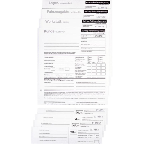25 Formulars&auml;tze zur Einlagerung Rad-/Reifenanh&auml;nger, Format: DIN A4 - 4-Fach