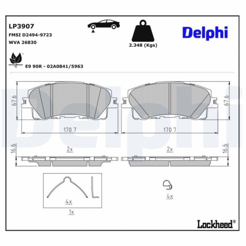DELPHI Bremsbelagsatz, Scheibenbremse LP3907