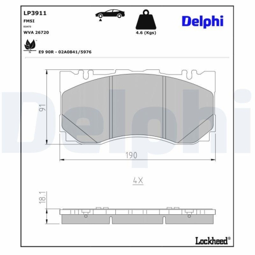 DELPHI Bremsbelagsatz, Scheibenbremse LP3911
