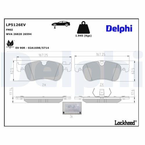 DELPHI Bremsbelagsatz, Scheibenbremse LP3914