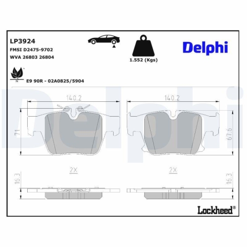 DELPHI Bremsbelagsatz, Scheibenbremse LP3924