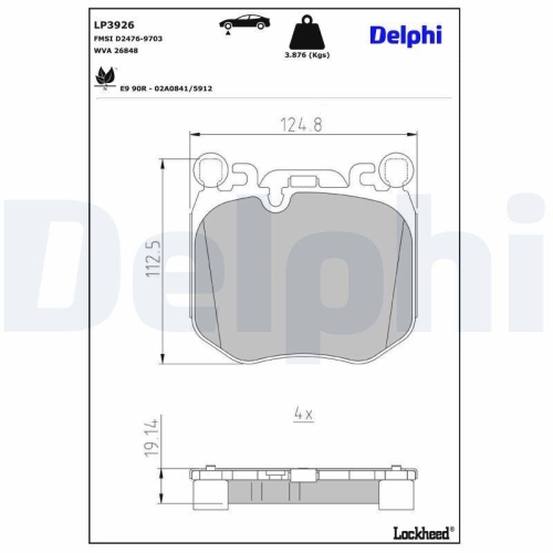 DELPHI Bremsbelagsatz, Scheibenbremse LP3926