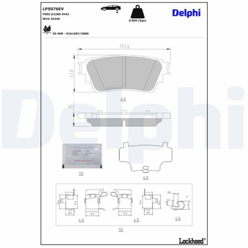 DELPHI Bremsbelagsatz, Scheibenbremse LP5076EV
