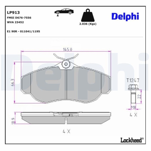 DELPHI Bremsbelagsatz, Scheibenbremse LP913