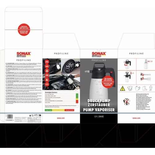 SONAX DRUCKPUMP ZERST&Auml;UBER F&Uuml;R S&Auml;UREN + ALKALIEN LEER INHALT 1,25 Liter 04960050