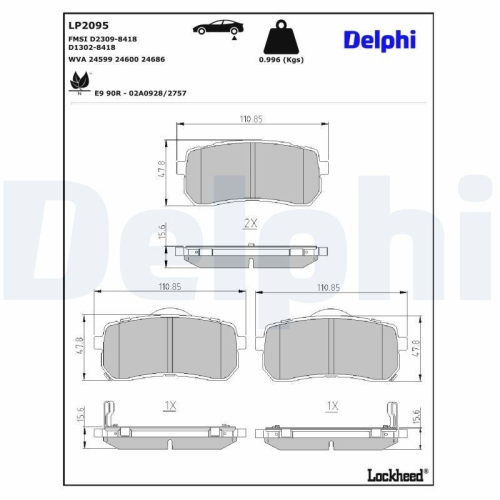 DELPHI Bremsbelagsatz, Scheibenbremse LP2095