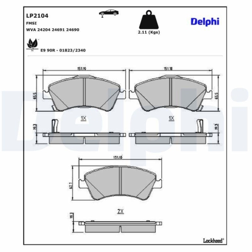 DELPHI Bremsbelagsatz, Scheibenbremse LP2104