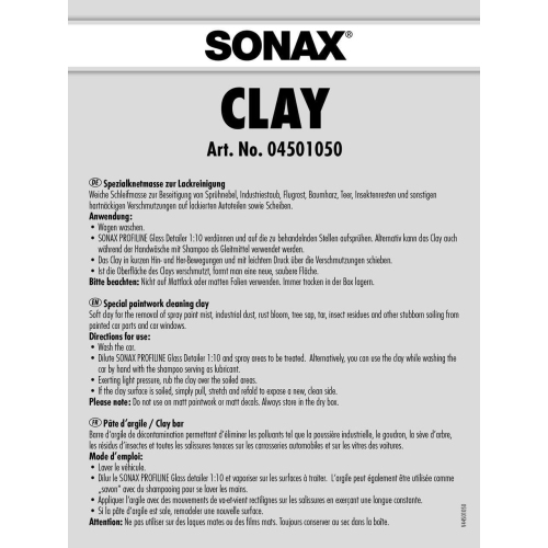 SONAX Clay Reinigungsknete 100 g Lack Reiniger Knete Knetmasse blau 04501050