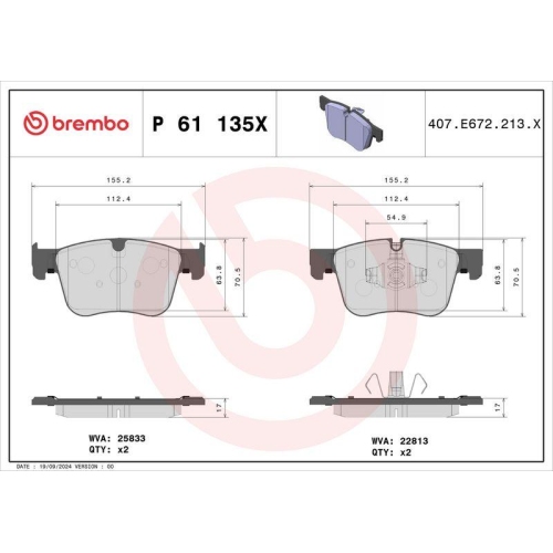 BREMBO Bremsbelagsatz, Scheibenbremse XTRA LINE P 61 135X