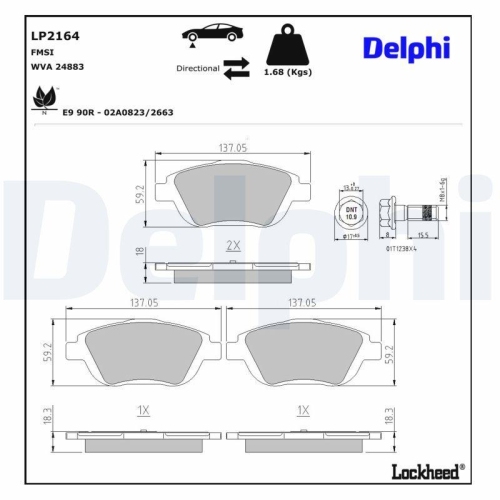 DELPHI Bremsbelagsatz, Scheibenbremse LP2164