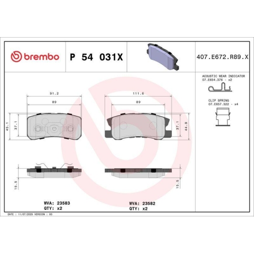 BREMBO Bremsbelagsatz, Scheibenbremse XTRA LINE P 54 031X