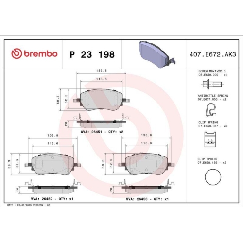 BREMBO Bremsbelagsatz, Scheibenbremse PRIME LINE P 23 198