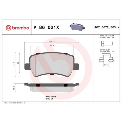 BREMBO Bremsbelagsatz, Scheibenbremse XTRA LINE P 86 021X