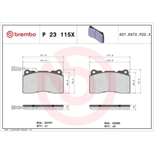 BREMBO Bremsbelagsatz, Scheibenbremse XTRA LINE P 23 115X