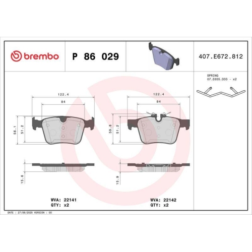 BREMBO Bremsbelagsatz, Scheibenbremse PRIME LINE P 86 029