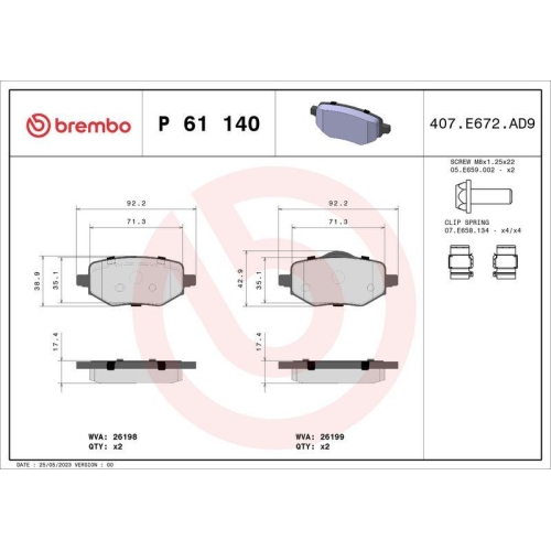 BREMBO Bremsbelagsatz, Scheibenbremse PRIME LINE P 61 140