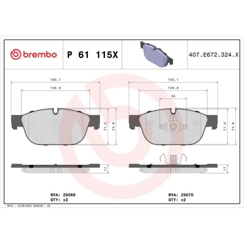 BREMBO Bremsbelagsatz, Scheibenbremse XTRA LINE P 61 115X