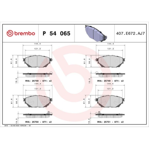 BREMBO Bremsbelagsatz, Scheibenbremse PRIME LINE P 54 065
