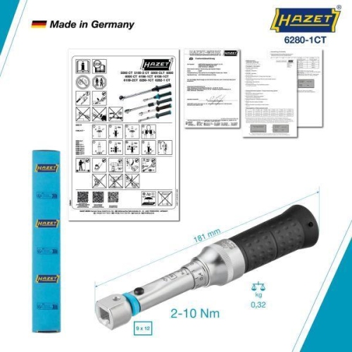 HAZET Drehmomentschl&uuml;ssel 2 - 10 Nm 9 x 12 mm 6280-1CT