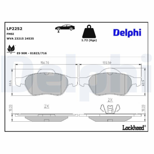 DELPHI Bremsbelagsatz, Scheibenbremse LP2252