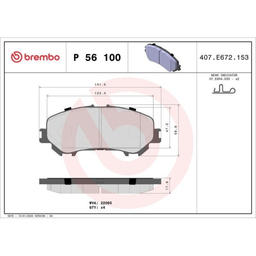 BREMBO Bremsbelagsatz, Scheibenbremse PRIME LINE P 56 100