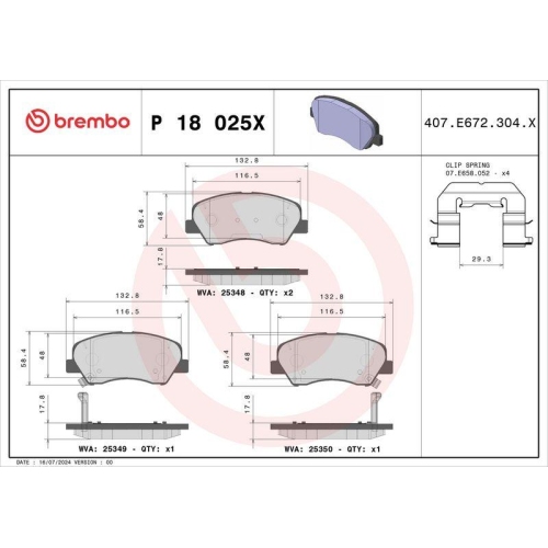 BREMBO Bremsbelagsatz, Scheibenbremse XTRA LINE P 18 025X